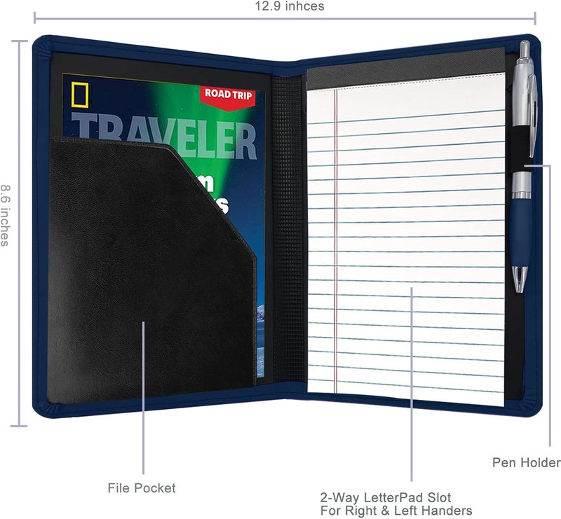 Konper Classic Padfolio/Junior Portfolio Folder Case, Business A5 Binder Organizer Notepad for Men Women, 5 x 8 Writing Pad Included, Navy Blue - Image 3
